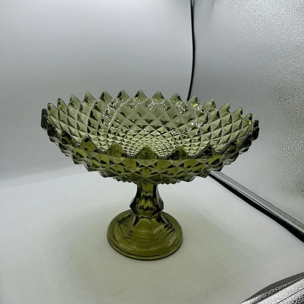 Westmoreland Sawtooth Compote Green Pedestal Vintage 9